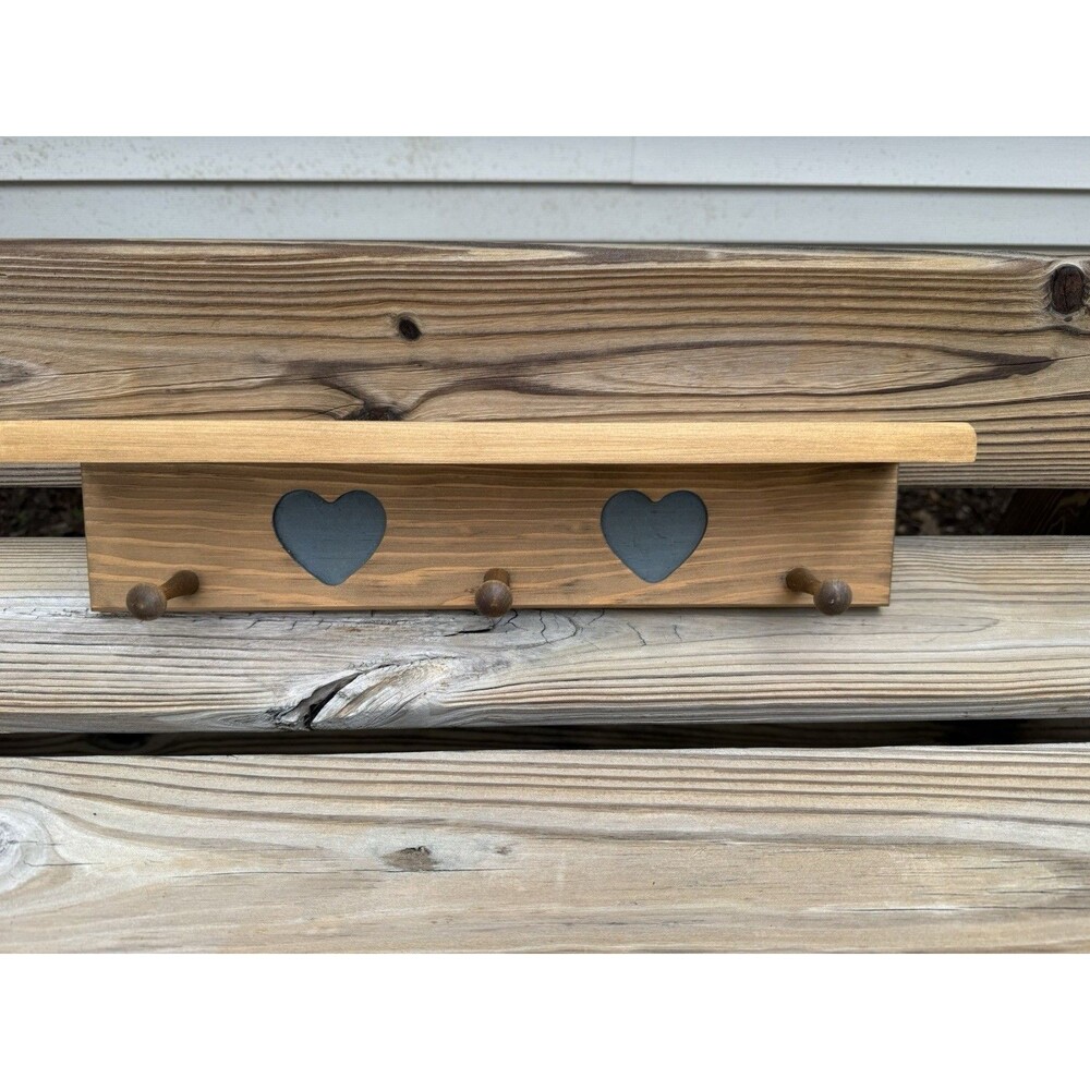 Vintage 1970's Heart Wall Shelves Peg Rack & Apple Welcome Rolling Pin Handmade - Picture 2 of 16